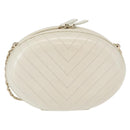 CHANEL Chain V Stitch La Pauza Shoulder Bag Leather White Gold CC Auth 161720SAV-3