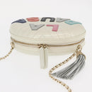 CHANEL Chain V Stitch La Pauza Shoulder Bag Leather White Gold CC Auth 161720SAV-6