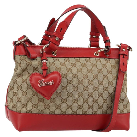 GUCCI GG Canvas Valentine Hand Bag 2way Beige Gold 309122 Auth 161721V