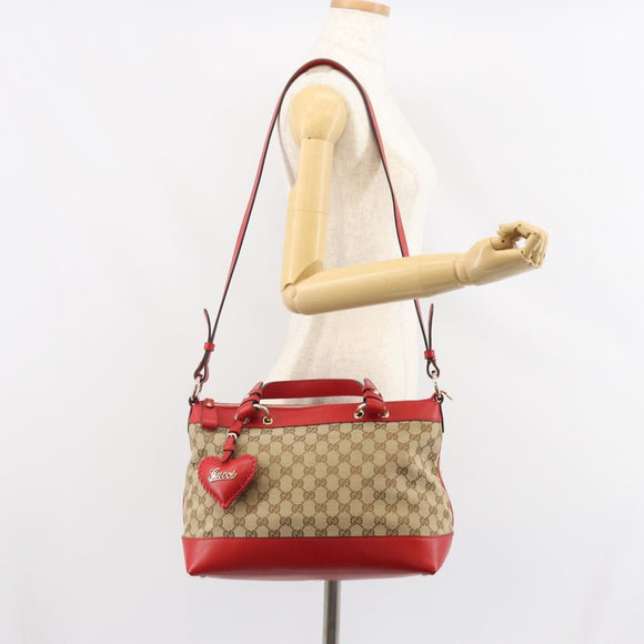 GUCCI GG Canvas Valentine Hand Bag 2way Beige Gold 309122 Auth 161721V