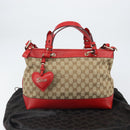 GUCCI GG Canvas Valentine Hand Bag 2way Beige Gold 309122 Auth 161721V-12
