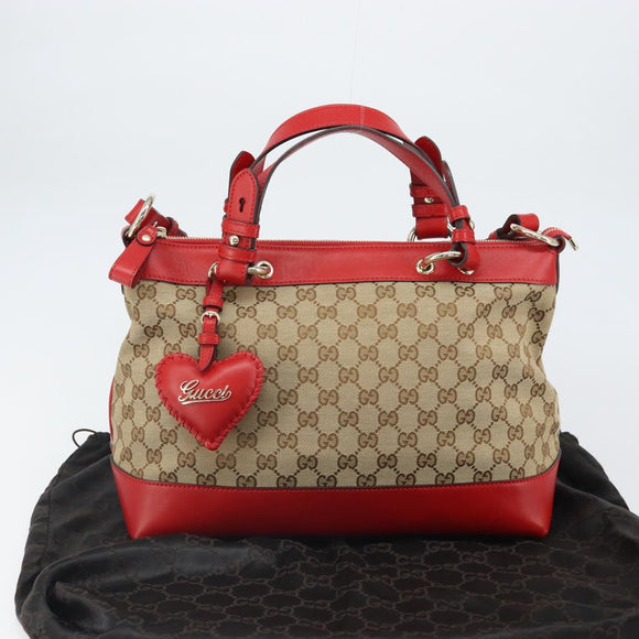 GUCCI GG Canvas Valentine Hand Bag 2way Beige Gold 309122 Auth 161721V