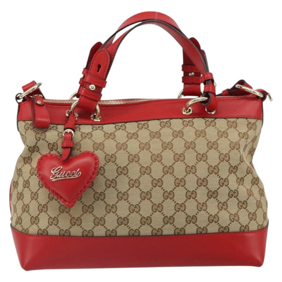 GUCCI GG Canvas Valentine Hand Bag 2way Beige Gold 309122 Auth 161721V