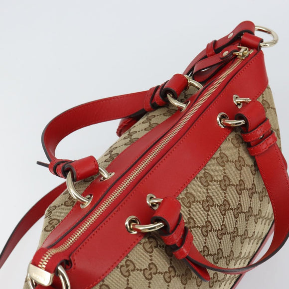 GUCCI GG Canvas Valentine Hand Bag 2way Beige Gold 309122 Auth 161721V