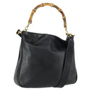 GUCCI Bamboo Hand Bag Leather 2way Black Gold 001 1705 1638 Auth 161722-1