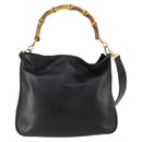 GUCCI Bamboo Hand Bag Leather 2way Black Gold 001 1705 1638 Auth 161722-2