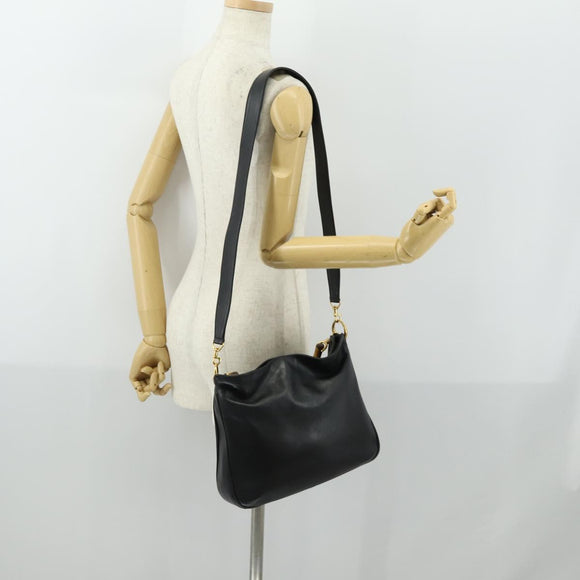 GUCCI Bamboo Hand Bag Leather 2way Black Gold 001 1705 1638 Auth 161722