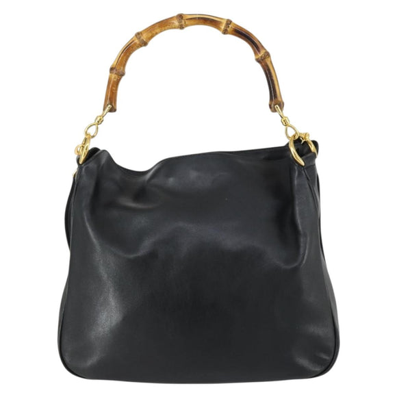 GUCCI Bamboo Hand Bag Leather 2way Black Gold 001 1705 1638 Auth 161722
