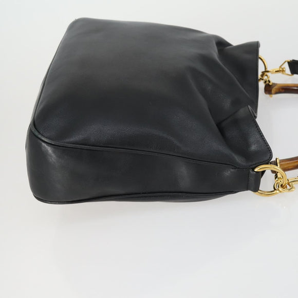 GUCCI Bamboo Hand Bag Leather 2way Black Gold 001 1705 1638 Auth 161722