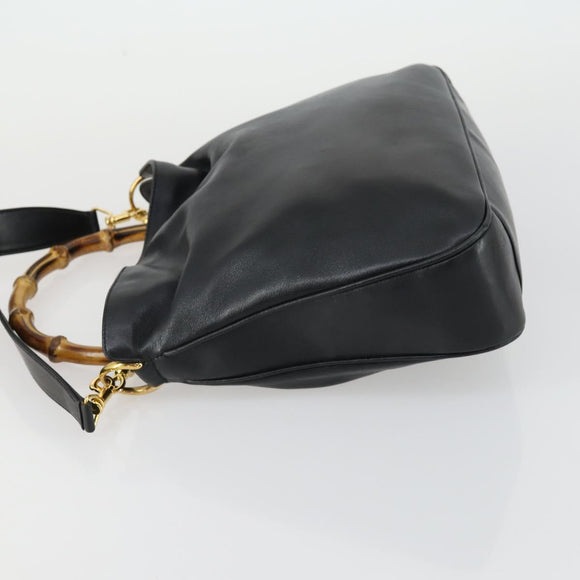 GUCCI Bamboo Hand Bag Leather 2way Black Gold 001 1705 1638 Auth 161722