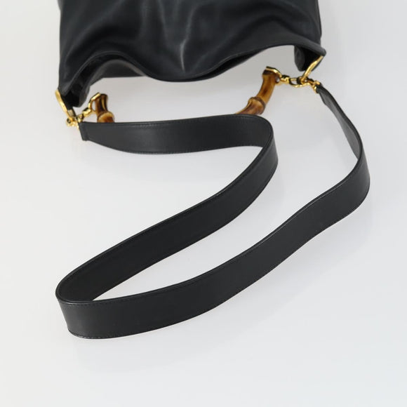 GUCCI Bamboo Hand Bag Leather 2way Black Gold 001 1705 1638 Auth 161722
