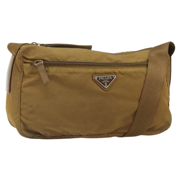 PRADA Shoulder Bag Nylon Beige Silver Auth 161725