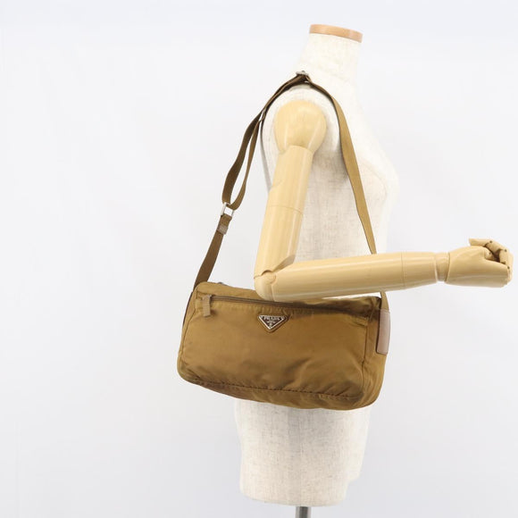 PRADA Shoulder Bag Nylon Beige Silver Auth 161725