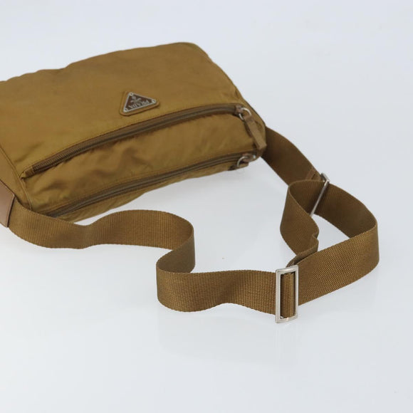 PRADA Shoulder Bag Nylon Beige Silver Auth 161725
