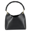 GUCCI Bamboo Shoulder Bag Leather Black Gold 001 1998 1883 Auth 161727-2