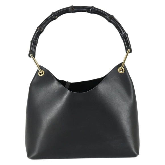 GUCCI Bamboo Shoulder Bag Leather Black Gold 001 1998 1883 Auth 161727