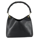 GUCCI Bamboo Shoulder Bag Leather Black Gold 001 1998 1883 Auth 161727-3