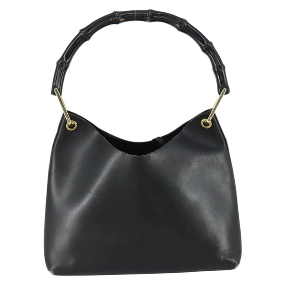 GUCCI Bamboo Shoulder Bag Leather Black Gold 001 1998 1883 Auth 161727