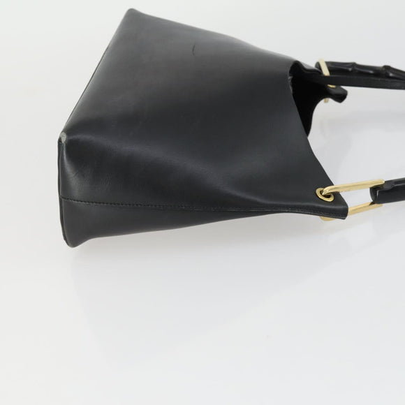 GUCCI Bamboo Shoulder Bag Leather Black Gold 001 1998 1883 Auth 161727