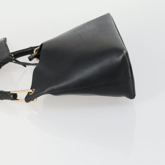 GUCCI Bamboo Shoulder Bag Leather Black Gold 001 1998 1883 Auth 161727