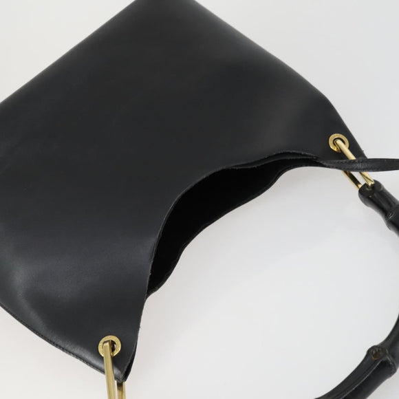 GUCCI Bamboo Shoulder Bag Leather Black Gold 001 1998 1883 Auth 161727
