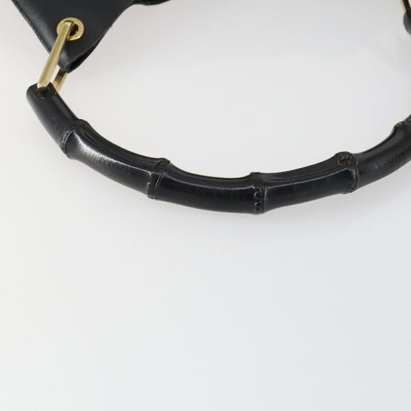 GUCCI Bamboo Shoulder Bag Leather Black Gold 001 1998 1883 Auth 161727