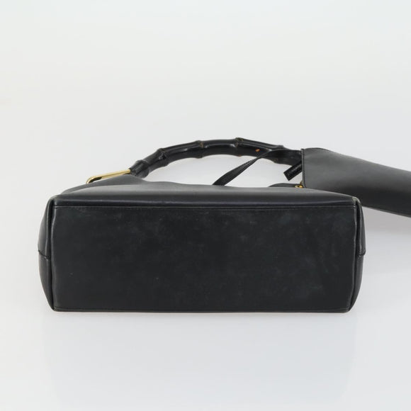 GUCCI Bamboo Shoulder Bag Leather Black Gold 001 1998 1883 Auth 161727