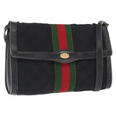 GUCCI GG Canvas Web Sherry Line Shoulder Bag Black Red Green Auth 161730-1