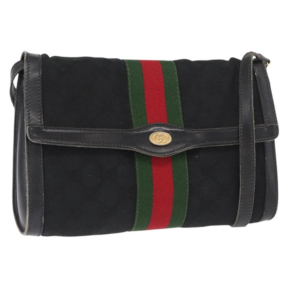 GUCCI GG Canvas Web Sherry Line Shoulder Bag Black Red Green Auth 161730