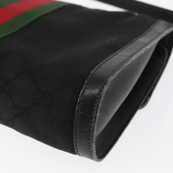 GUCCI GG Canvas Web Sherry Line Shoulder Bag Black Red Green Auth 161730