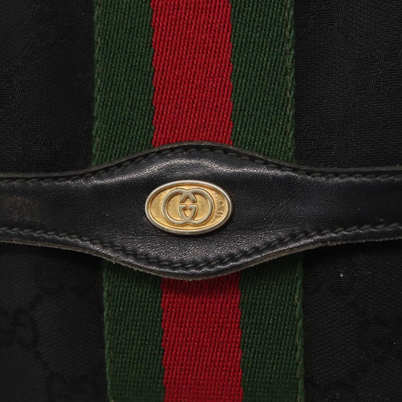 GUCCI GG Canvas Web Sherry Line Shoulder Bag Black Red Green Auth 161730