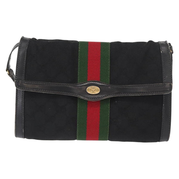 GUCCI GG Canvas Web Sherry Line Shoulder Bag Black Red Green Auth 161730
