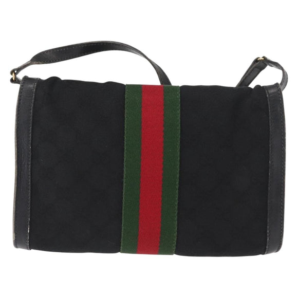 GUCCI GG Canvas Web Sherry Line Shoulder Bag Black Red Green Auth 161730