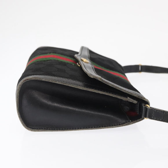 GUCCI GG Canvas Web Sherry Line Shoulder Bag Black Red Green Auth 161730