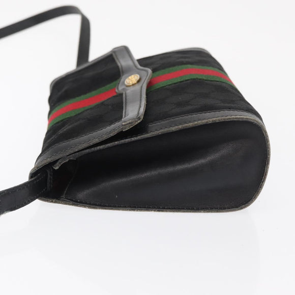 GUCCI GG Canvas Web Sherry Line Shoulder Bag Black Red Green Auth 161730