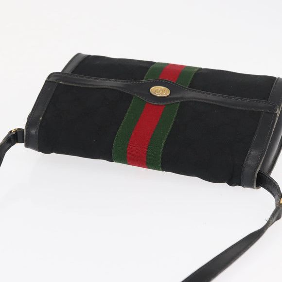 GUCCI GG Canvas Web Sherry Line Shoulder Bag Black Red Green Auth 161730