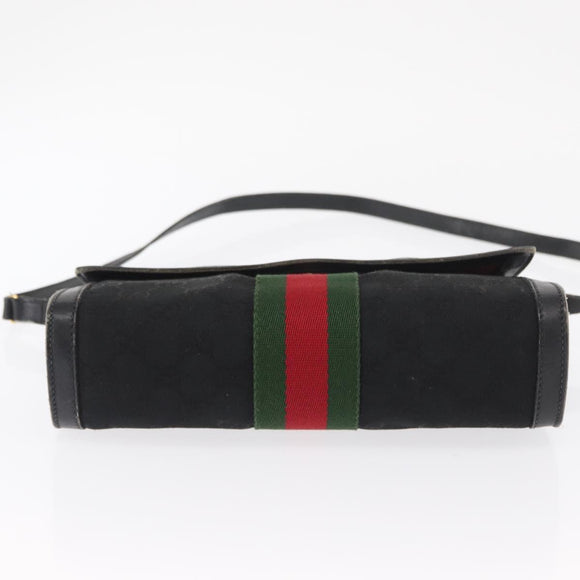 GUCCI GG Canvas Web Sherry Line Shoulder Bag Black Red Green Auth 161730