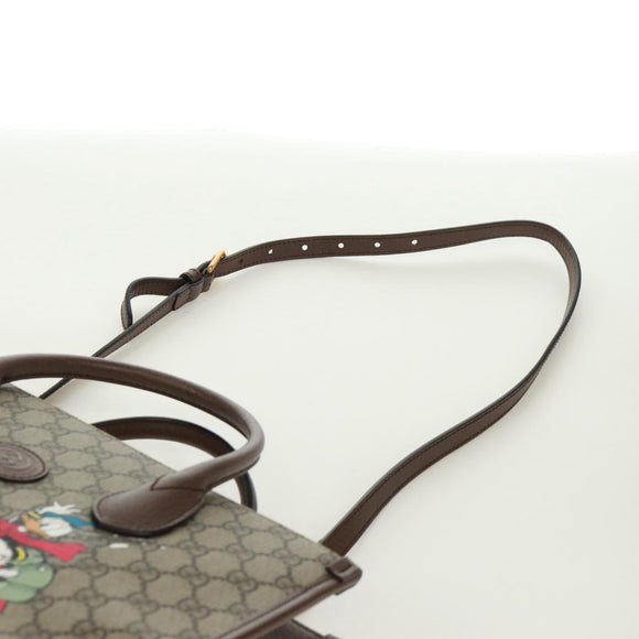 GUCCI GG Supreme Donald duck Hand Bag PVC 2way Beige Gold 648134 Auth 161733SAM