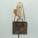 GUCCI GG Supreme Donald duck Hand Bag PVC 2way Beige Gold 648134 Auth 161733SAM-26