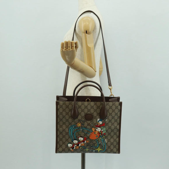 GUCCI GG Supreme Donald duck Hand Bag PVC 2way Beige Gold 648134 Auth 161733SAM