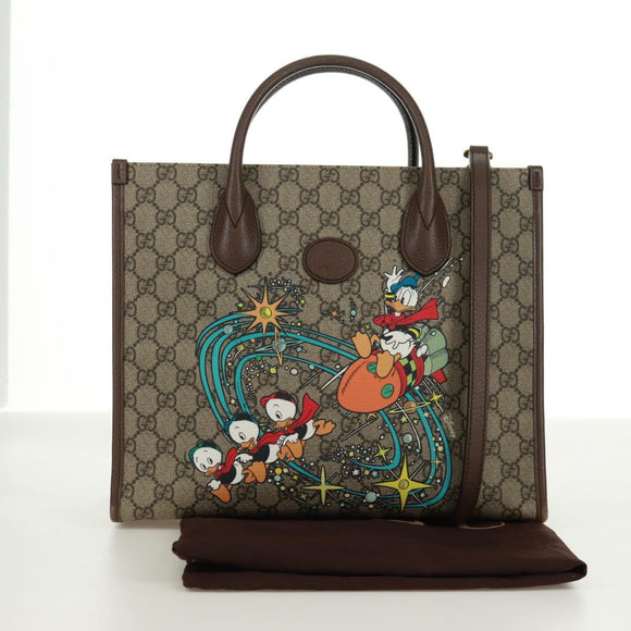 GUCCI GG Supreme Donald duck Hand Bag PVC 2way Beige Gold 648134 Auth 161733SAM