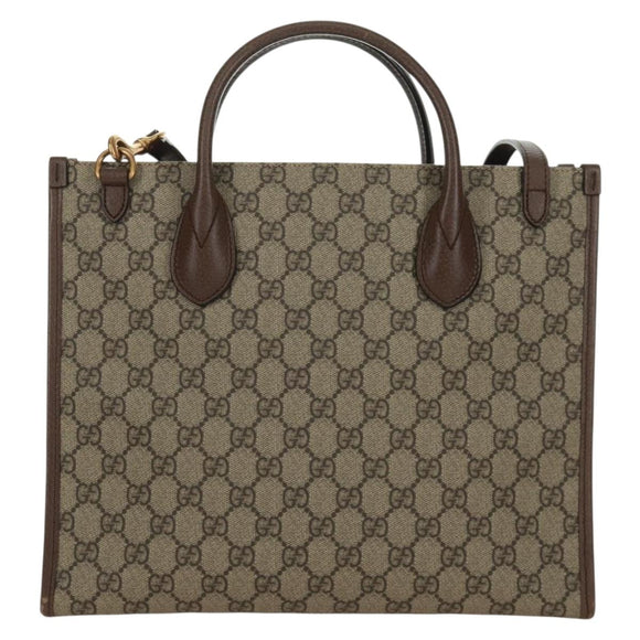 GUCCI GG Supreme Donald duck Hand Bag PVC 2way Beige Gold 648134 Auth 161733SAM