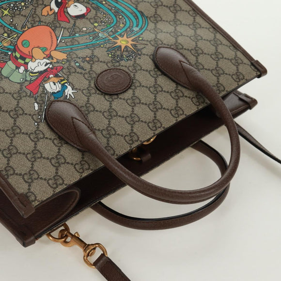GUCCI GG Supreme Donald duck Hand Bag PVC 2way Beige Gold 648134 Auth 161733SAM