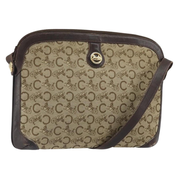 CELINE C Sulky Shoulder Bag Canvas Beige Gold Auth 161739