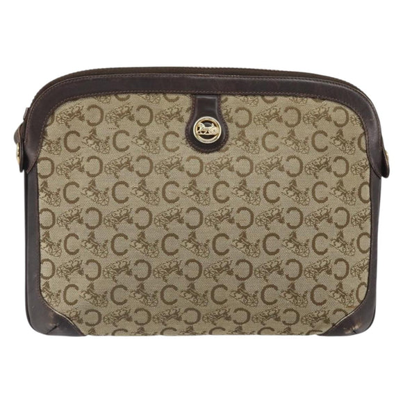 CELINE C Sulky Shoulder Bag Canvas Beige Gold Auth 161739