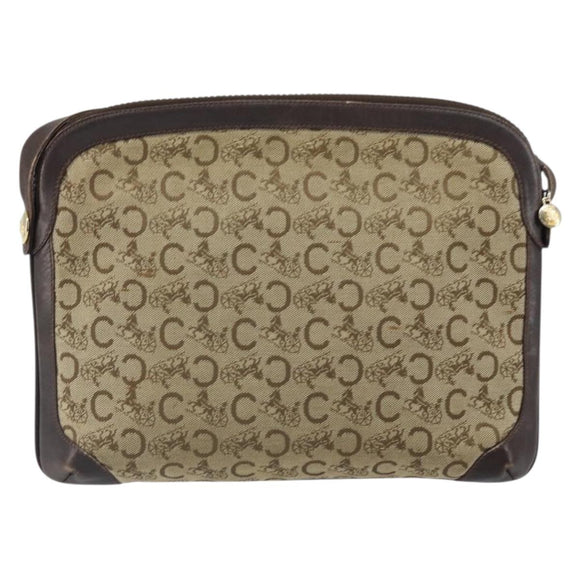 CELINE C Sulky Shoulder Bag Canvas Beige Gold Auth 161739