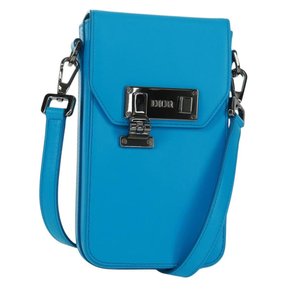 Christian Dior Shoulder Bag Leather Blue Silver Auth 161745M