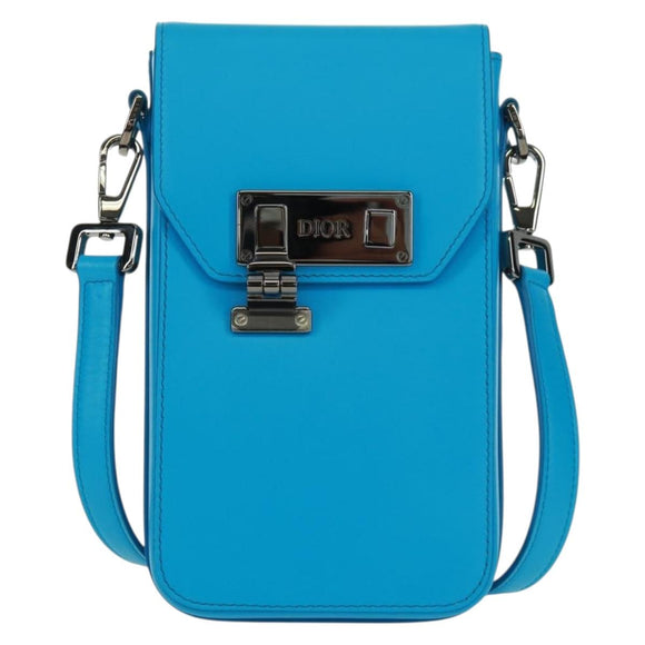 Christian Dior Shoulder Bag Leather Blue Silver Auth 161745M