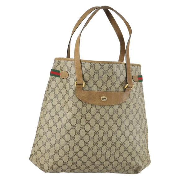 GUCCI GG Supreme Web Sherry Line Tote Bag PVC Beige Gold 39 02 091 Auth 161753