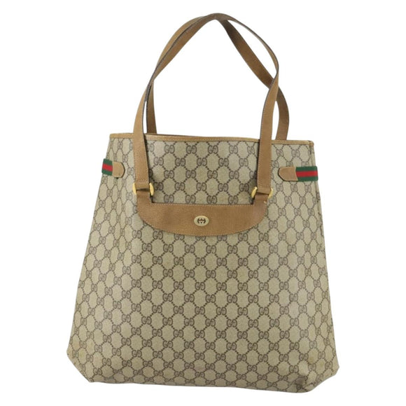 GUCCI GG Supreme Web Sherry Line Tote Bag PVC Beige Gold 39 02 091 Auth 161753